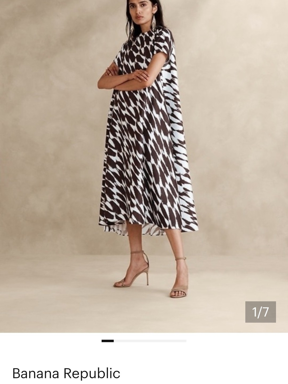 Banana Republic Black and White Abstract A-Line Midi Dress